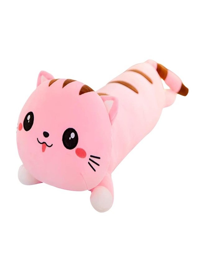 TechMax Solution Pink Cat Soft Plush Long Throw Sleeping Pillow - Cotton Kitten Cuddly Stuffed Cute Doll Toy Gift for Kids Girlfriend - Image 1